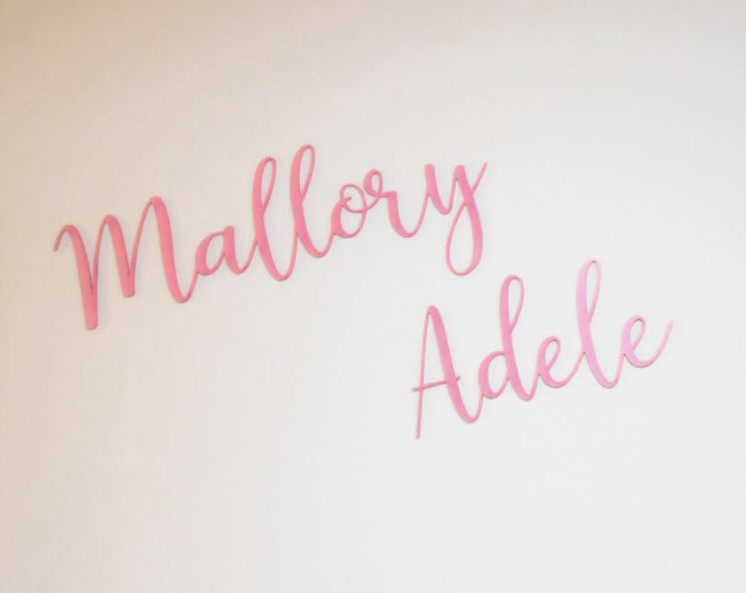 Wooden cutout for name painted pink or blue for nursey